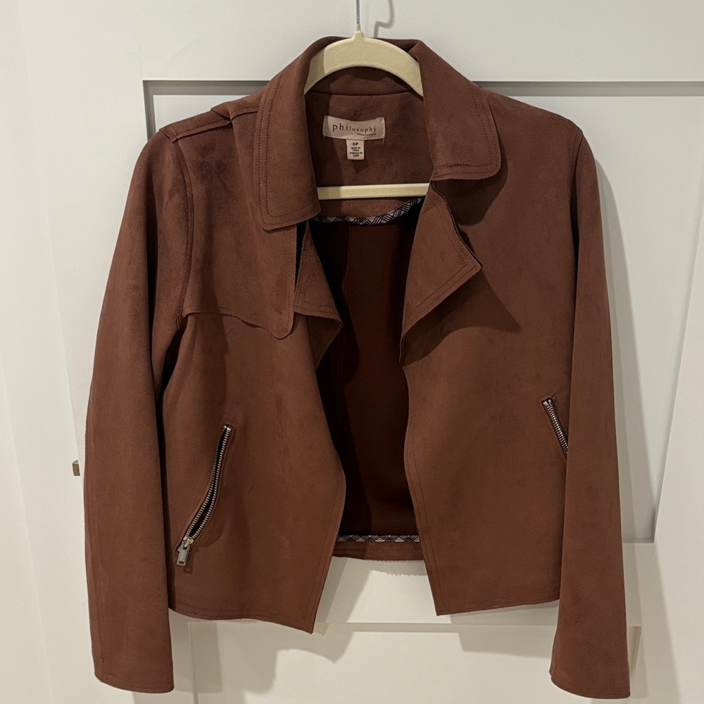 Brown/Red Women's Moto Sweater Jacket(faux suede material)
